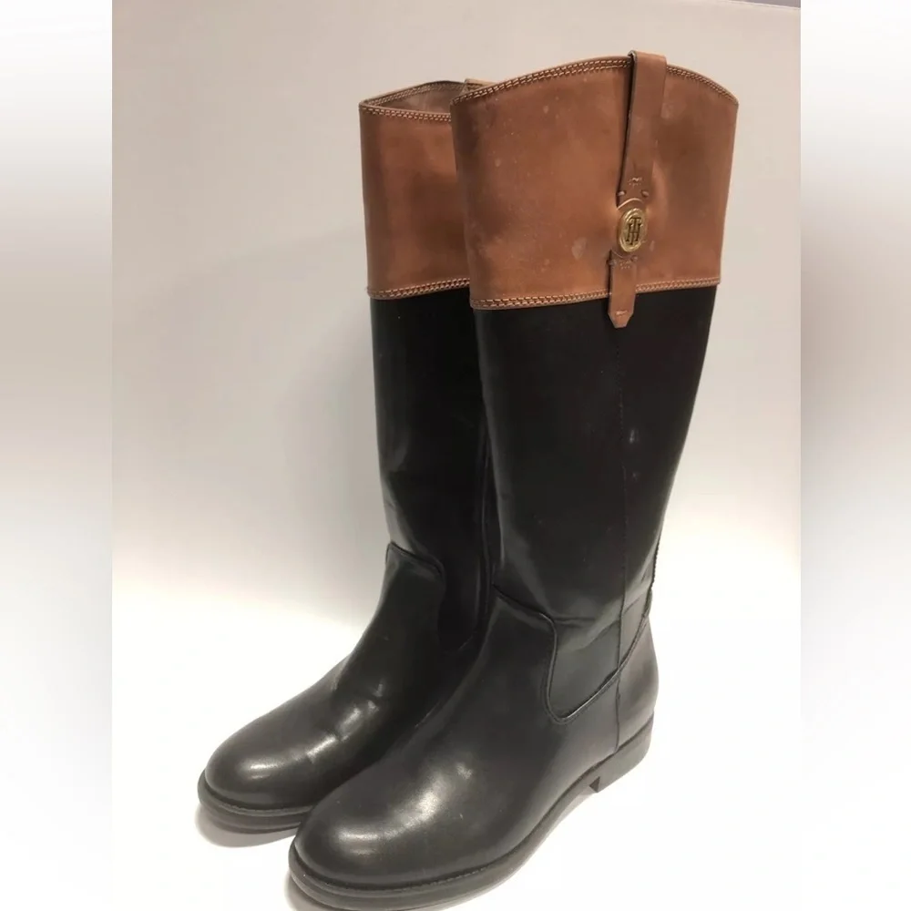 Tommy Hilfiger Women’s Shano, Black/Brown Knee High Boots, Size 9M